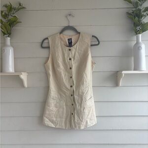 GAP Vintage Cream Sleeveless Linen Button Vest Top With Back Tie Size Small